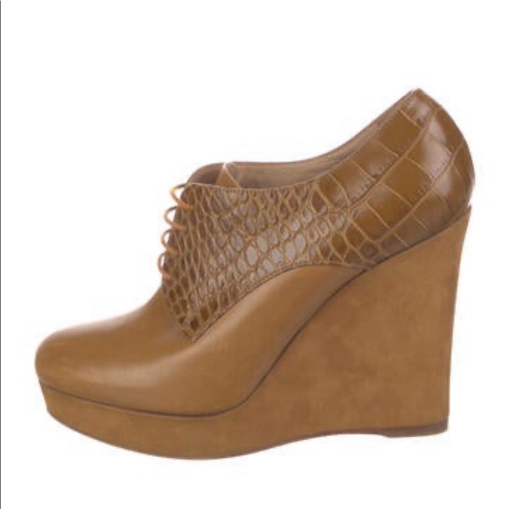 Vintage Longchamp Leather Lace-up Wedge Brown Platform Boot 38